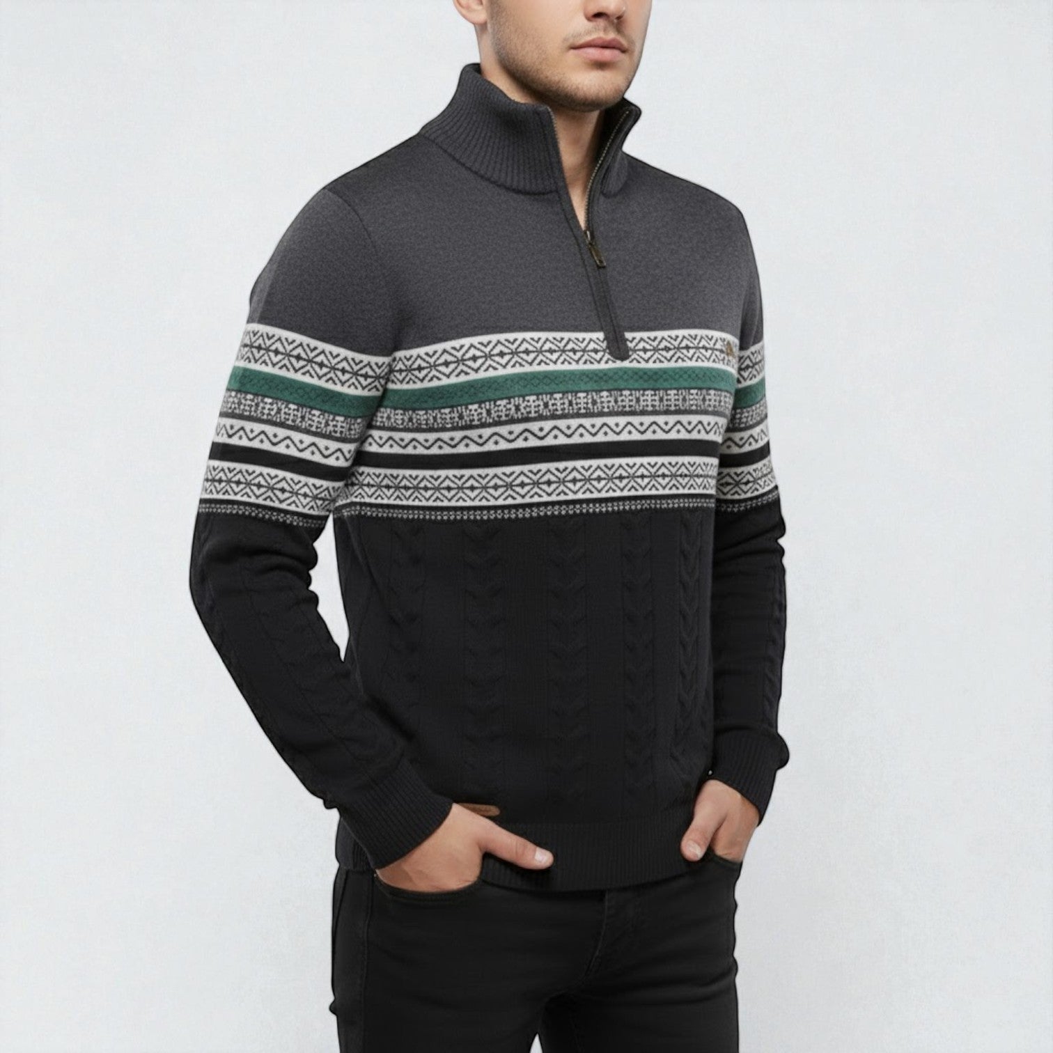 Rudy – Men's Cotton Winter Jumper - Sweater - Khaki - Jones & Smith