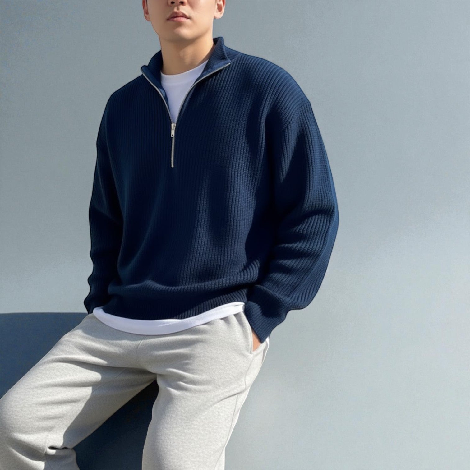 Sandro – Men's Wool Winter Jumper - Sweater - Navy Blue - Jones & Smith