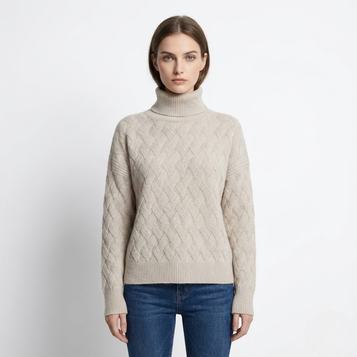 Sena – Women's Wool Sweater with Cable Pattern - Sweater - Grey - Jones & Smith