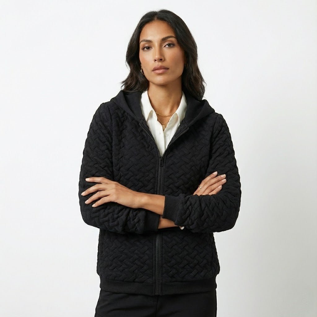 Talia – Women's Wool Jacket with Hood - Jackets - Black - Jones & Smith