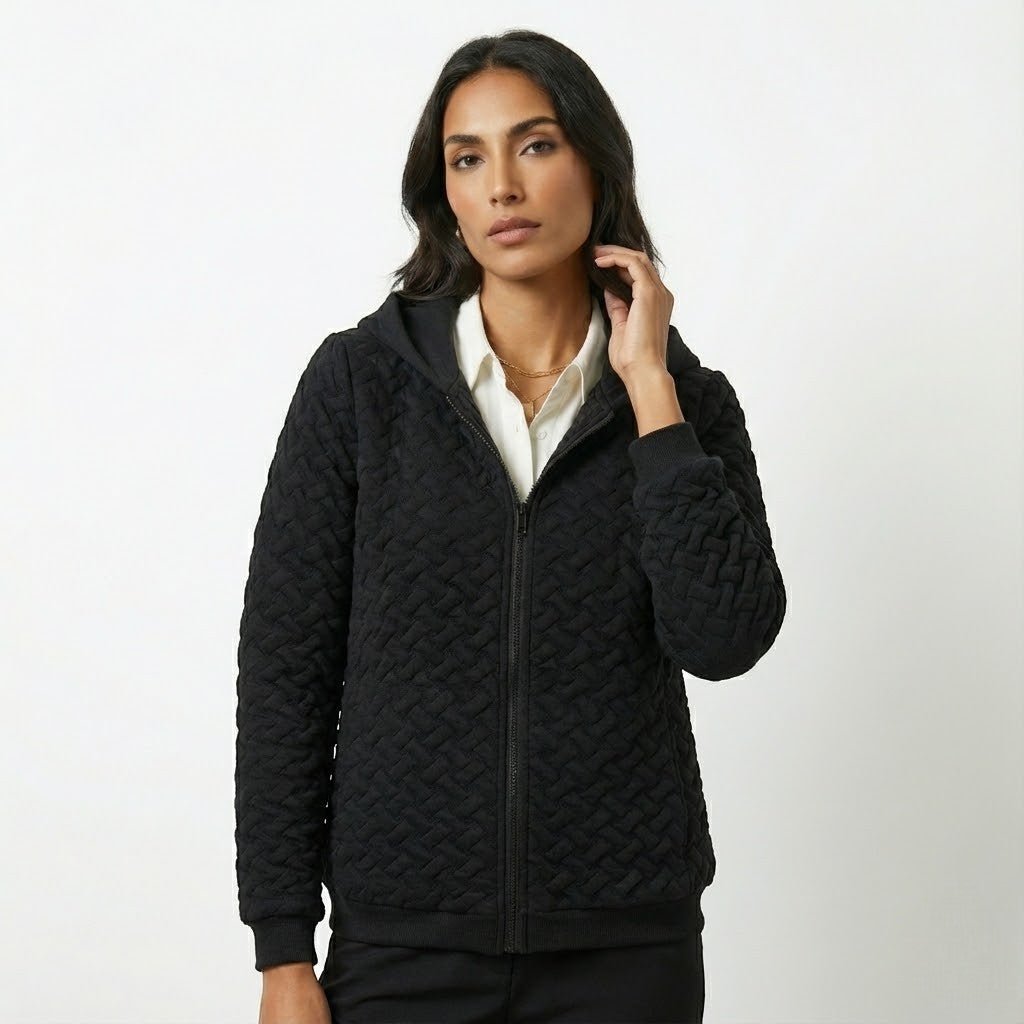 Talia – Women's Wool Jacket with Hood - Jackets - Black - Jones & Smith
