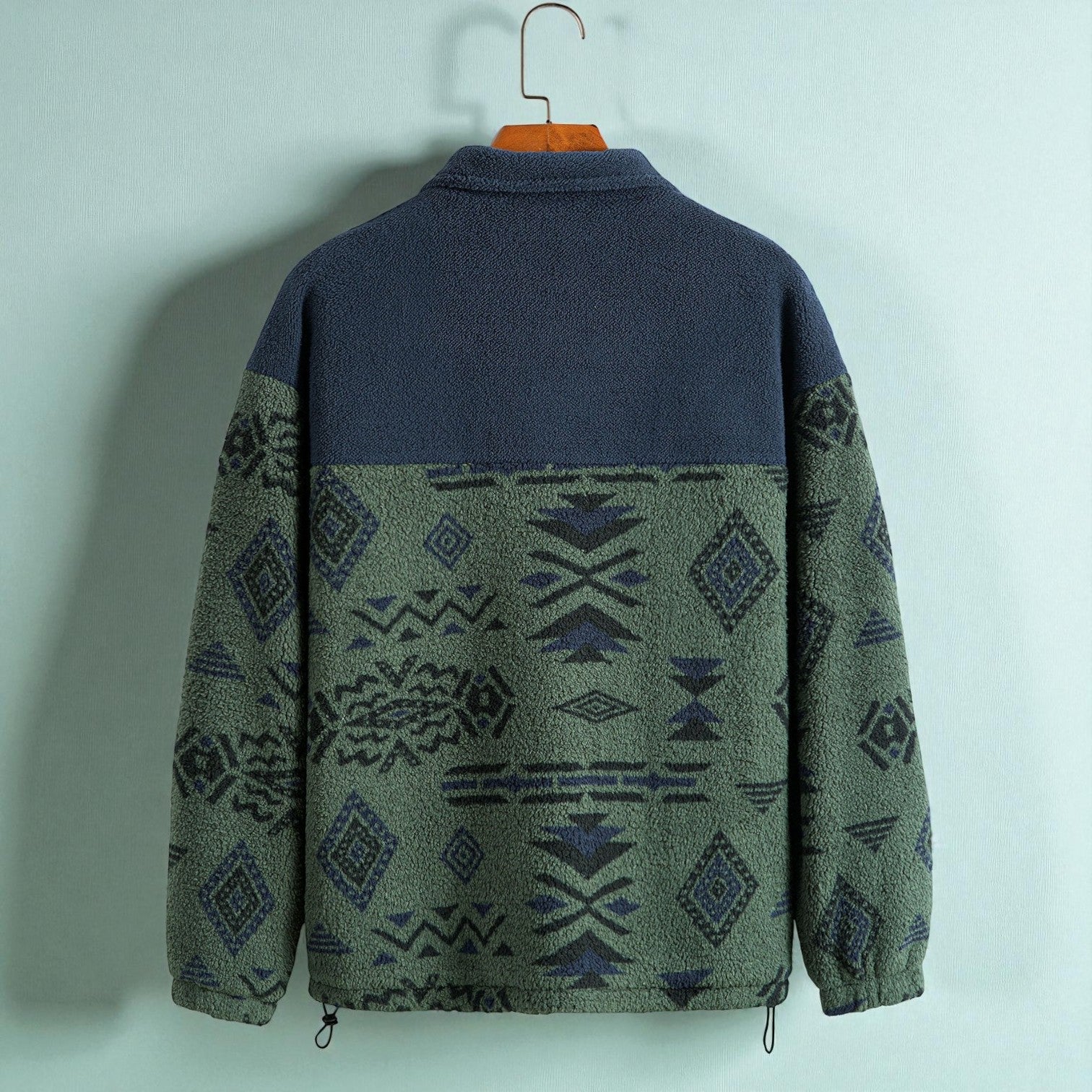 Tamo – Men's Teddy Fleece Jacket with Aztec Pattern - Jacket - Olive Green - Jones & Smith
