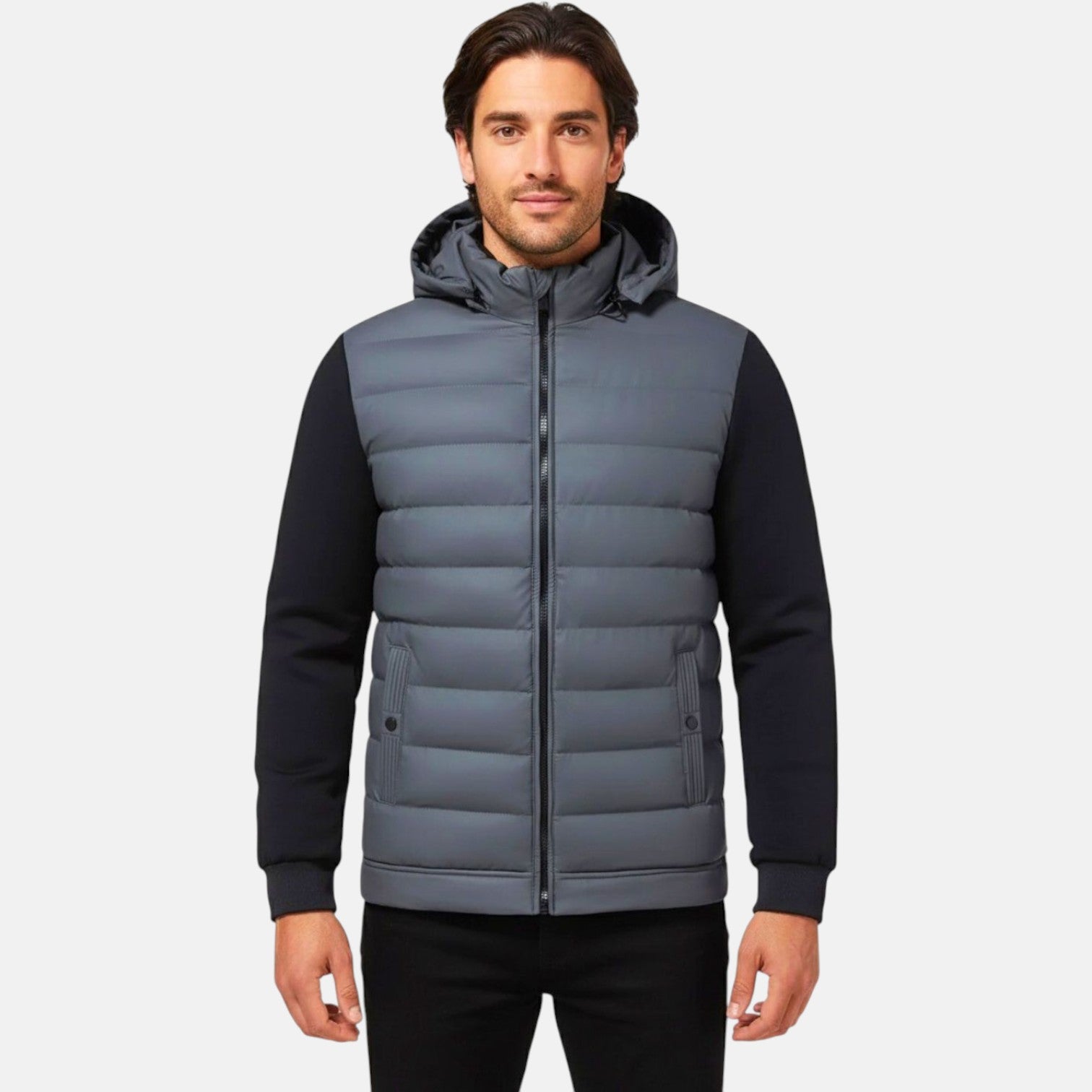 Tarek – Men's Winter Padded Jacket with Hood - Puffer Jacket - Grey - Jones & Smith