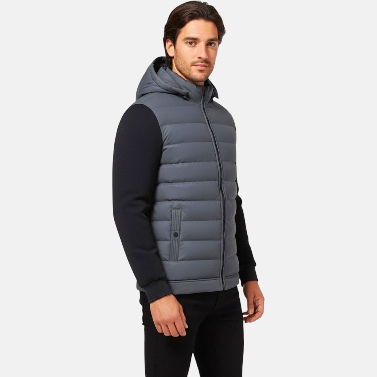 Tarek – Men's Winter Padded Jacket with Hood - Puffer Jacket - Grey - Jones & Smith