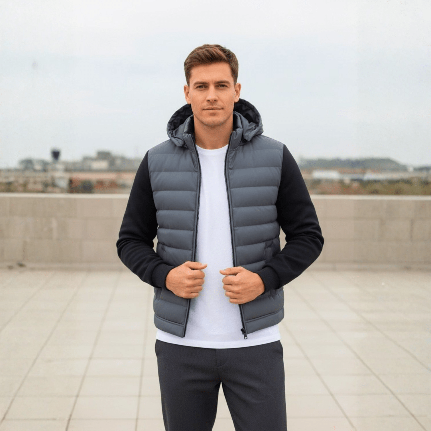 Tarek – Men's Winter Padded Jacket with Hood - Puffer Jacket - Grey - Jones & Smith