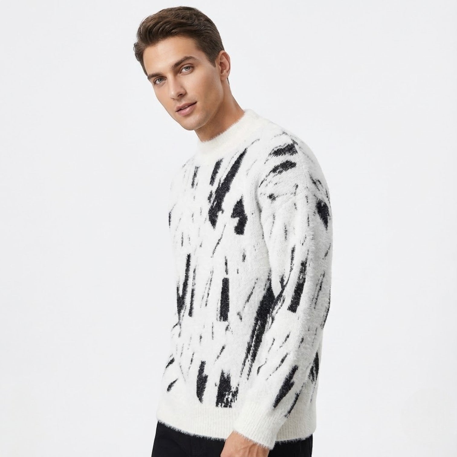 Tarek – Men's Wool Sweater - Sweater - White - Jones & Smith