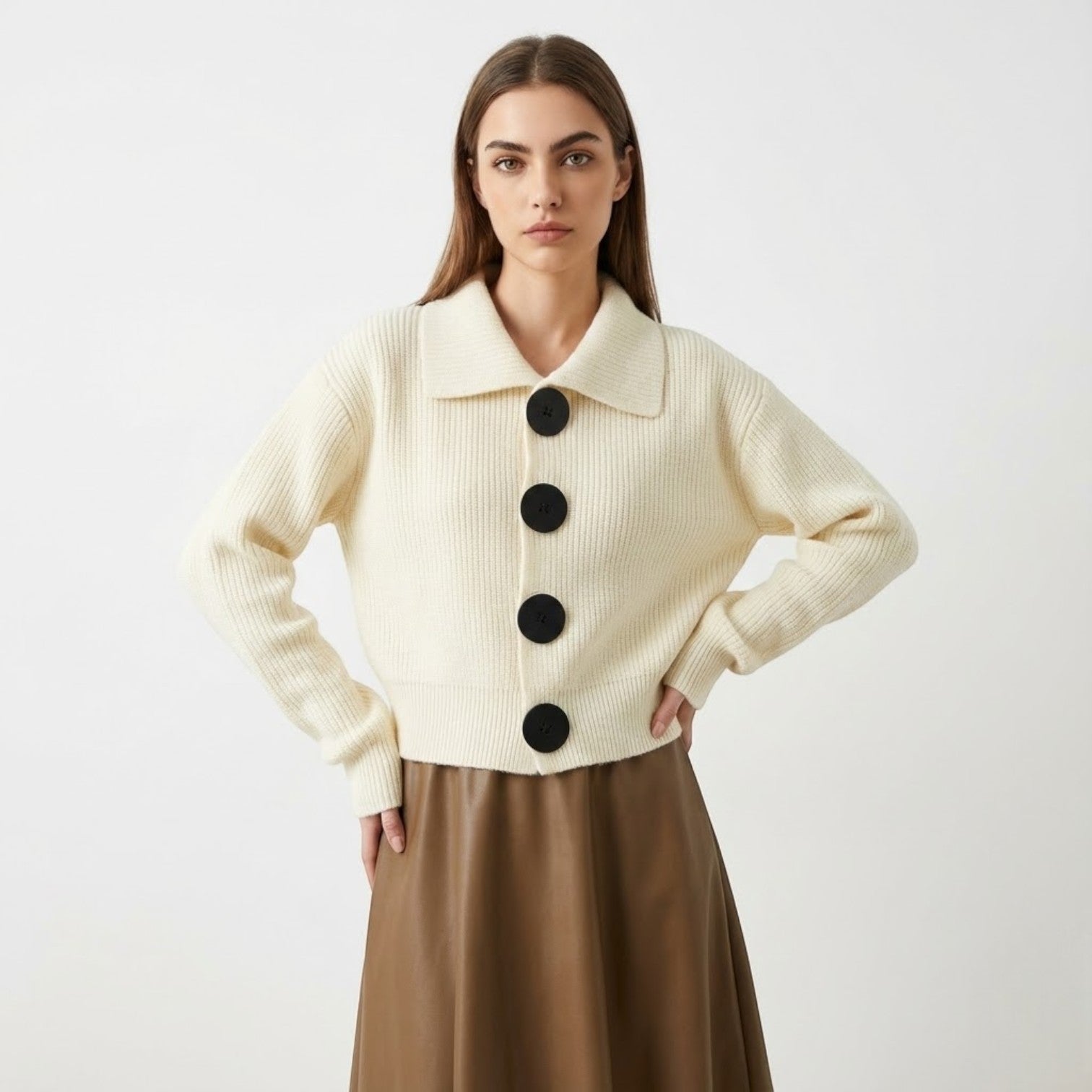 Vienna – Women's Wool Cardigan Short - Cardigans - Beige - Jones & Smith