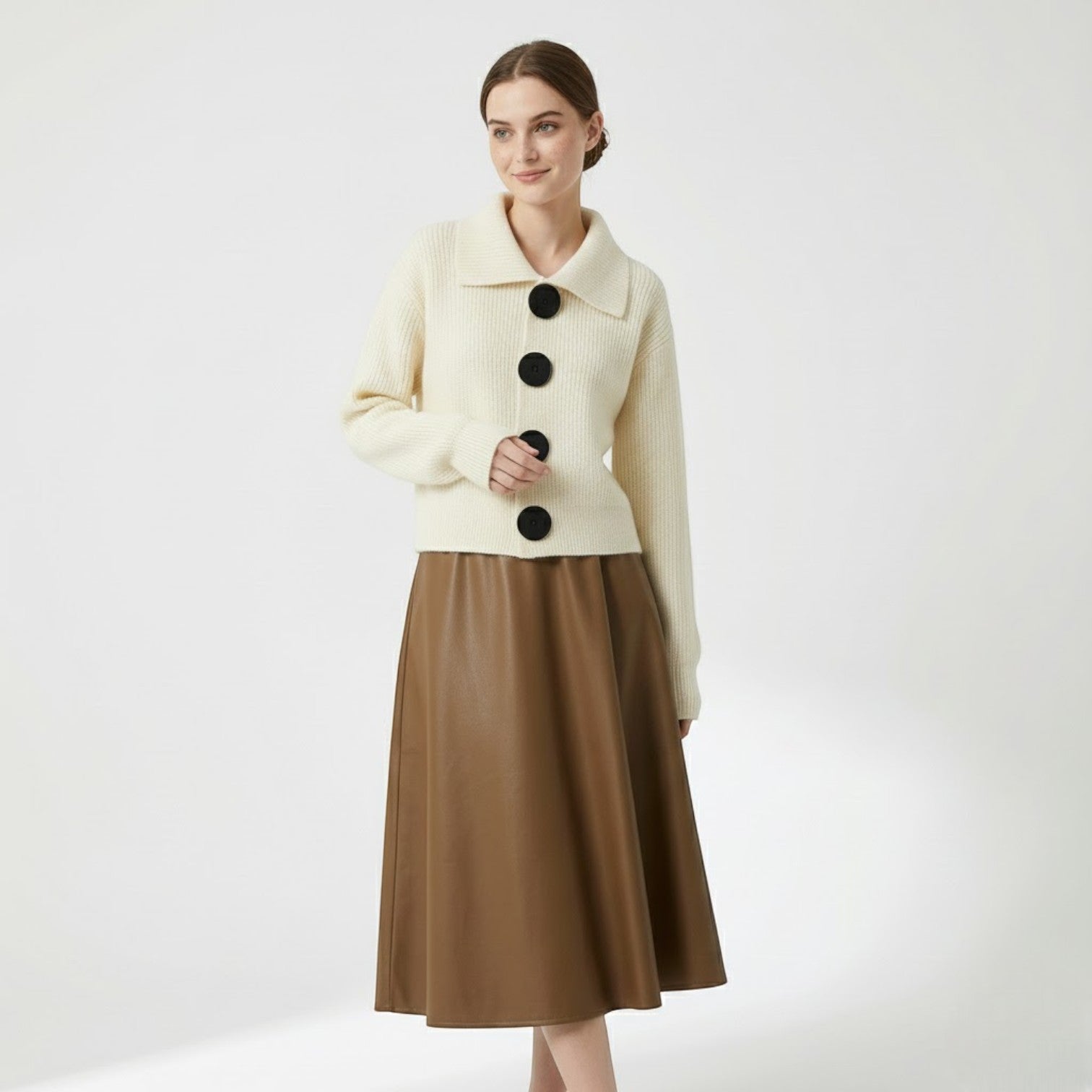 Vienna – Women's Wool Cardigan Short - Cardigans - Beige - Jones & Smith