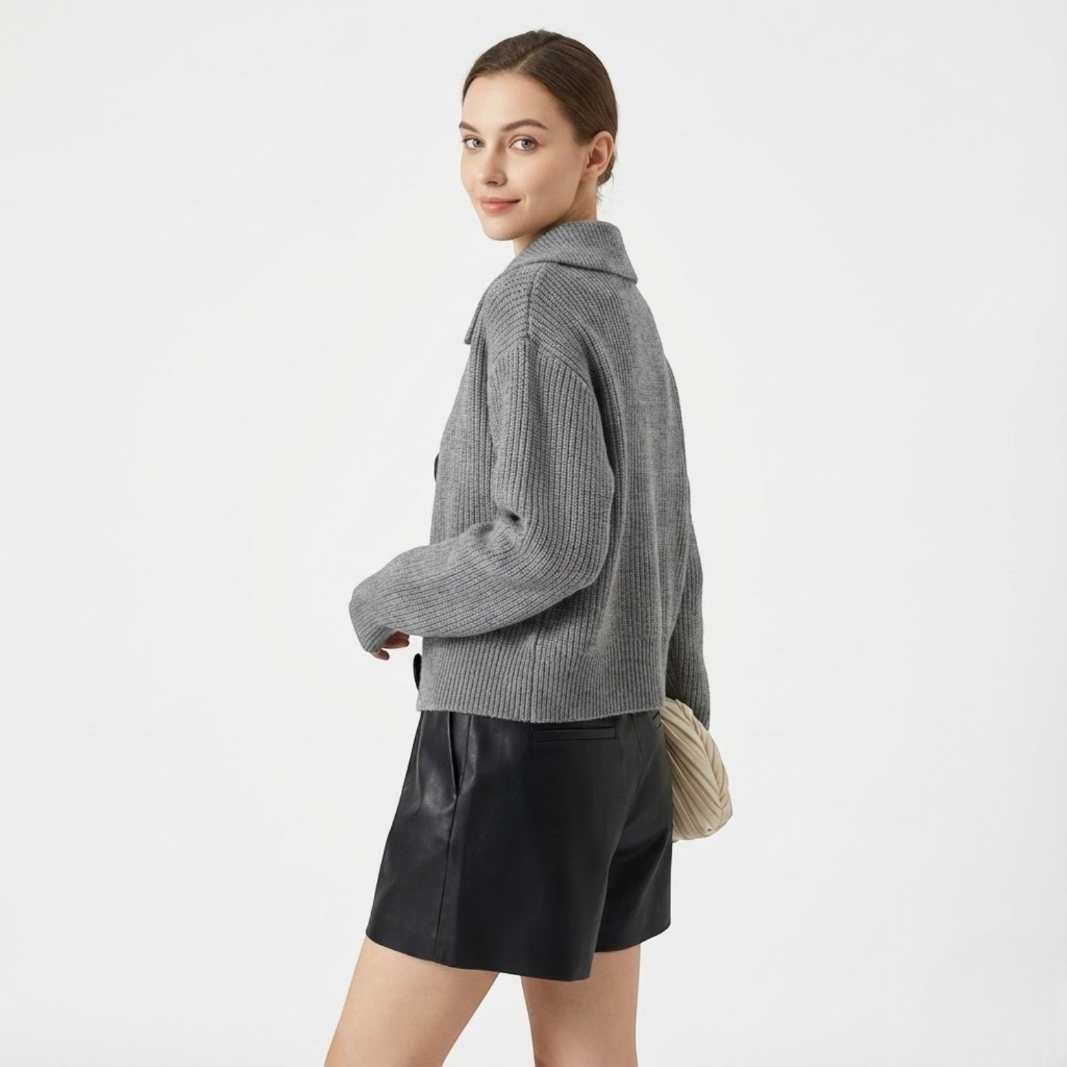 Vienna – Women's Wool Cardigan Short - Cardigans - Grey - Jones & Smith
