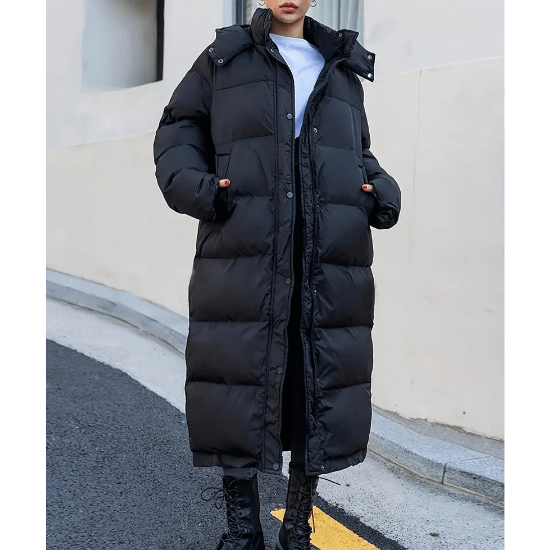 Viola - Black Long Padded Jacket with Hood