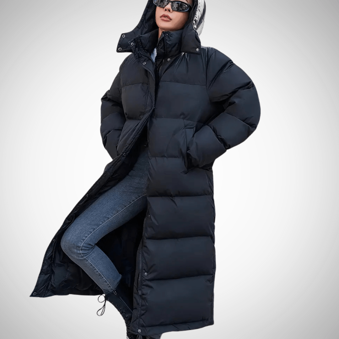 Viola - Black Long Padded Jacket with Hood