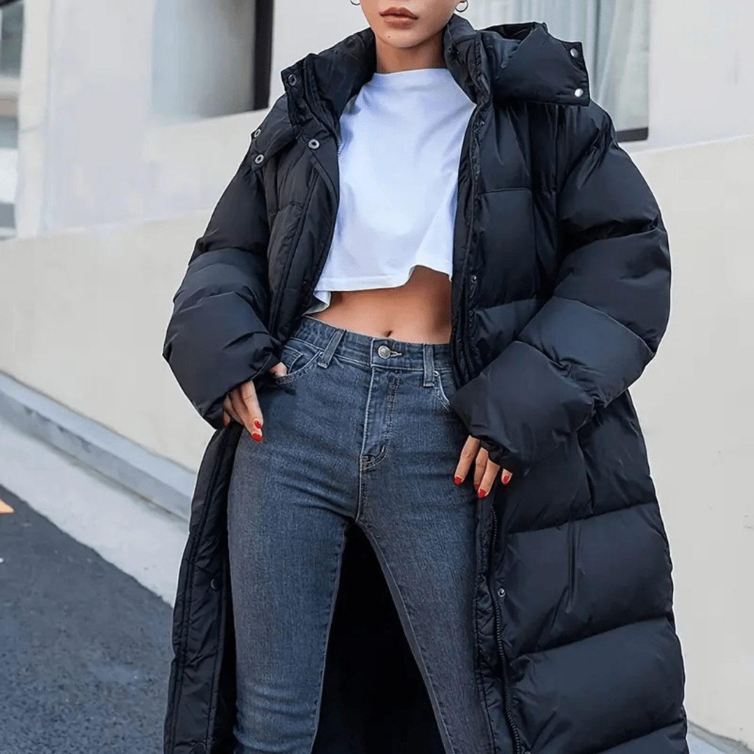 Viola - Black Long Padded Jacket with Hood